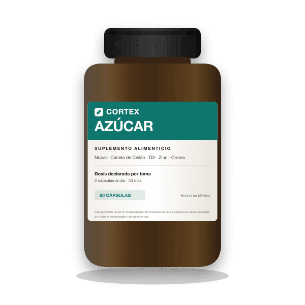 Frasco de Cortex AZÚCAR, suplemento alimenticio con nopal y canela de Ceilán, 60 cápsulas